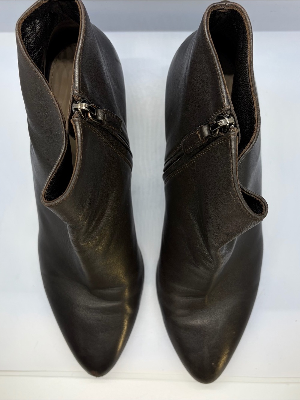 Prada dark brown Leather Ankle Booties with Kitten Heel - Picture 3 of 10